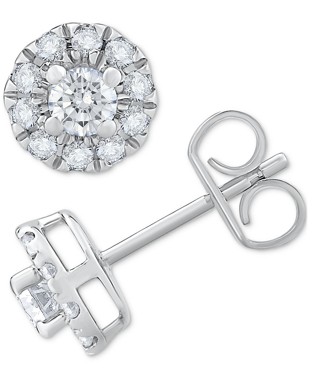 Серьги Diamond Round Halo Stud (1/2 ct. t.w.) в 14k White Gold или 14k Gold