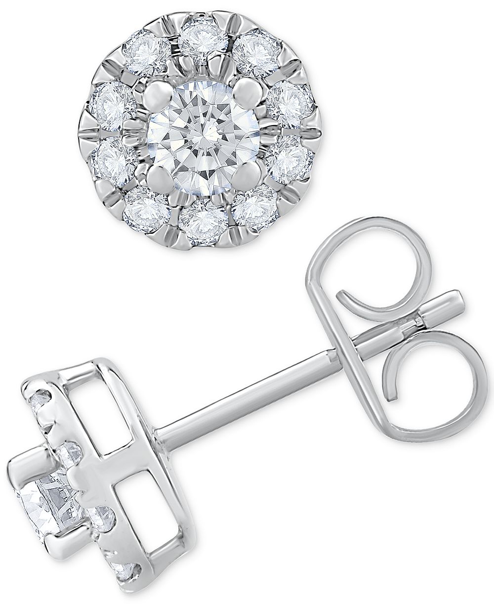 Diamond Round Halo Stud Earrings in 14k White Gold (1 ct. t.w.)