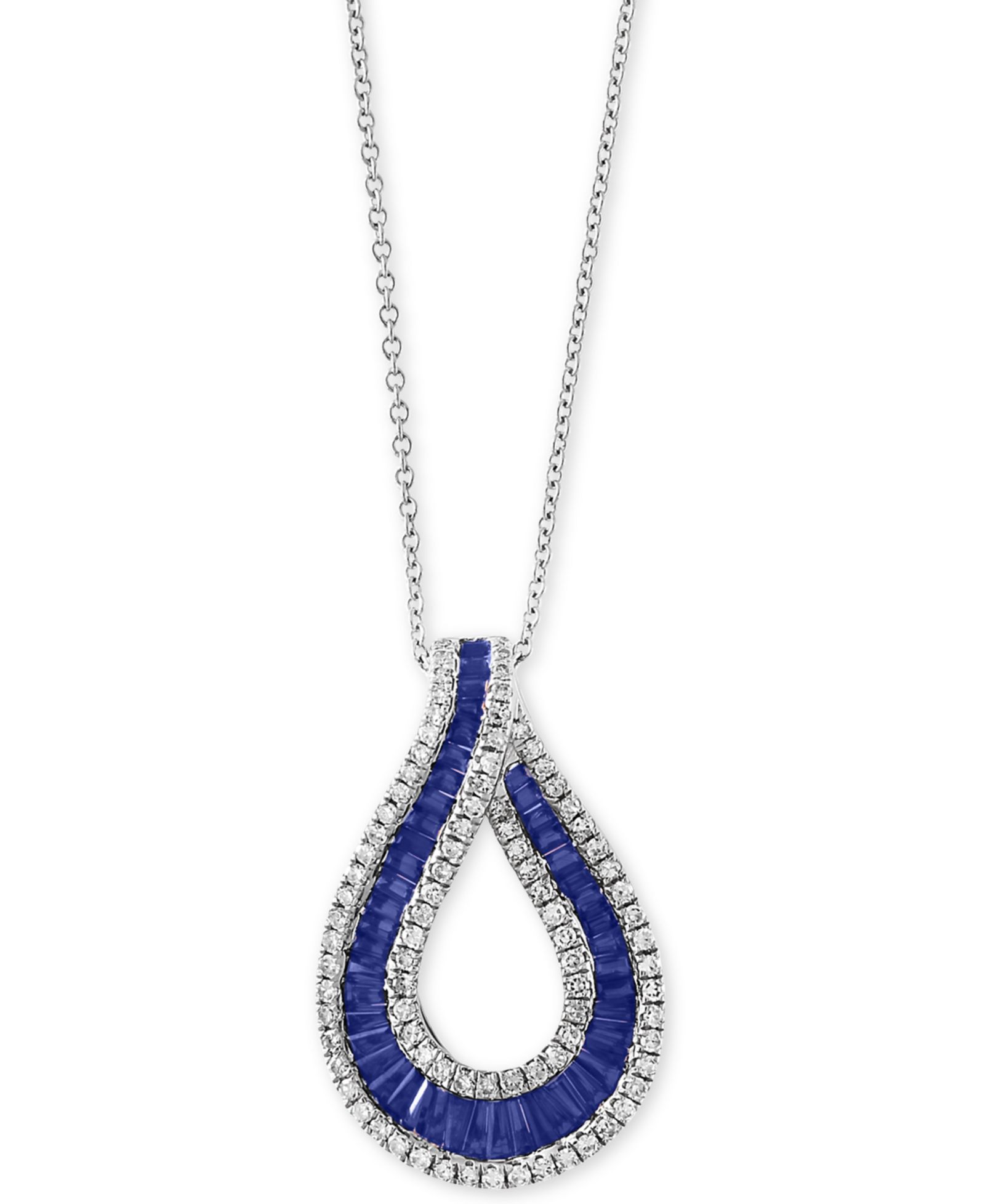 EFFY® Подвеска-ожерелье с сапфиром (1-5/8 ct.t.w.) и бриллиантом (3/8 ct. t.w.) 18" из 14k белого золота