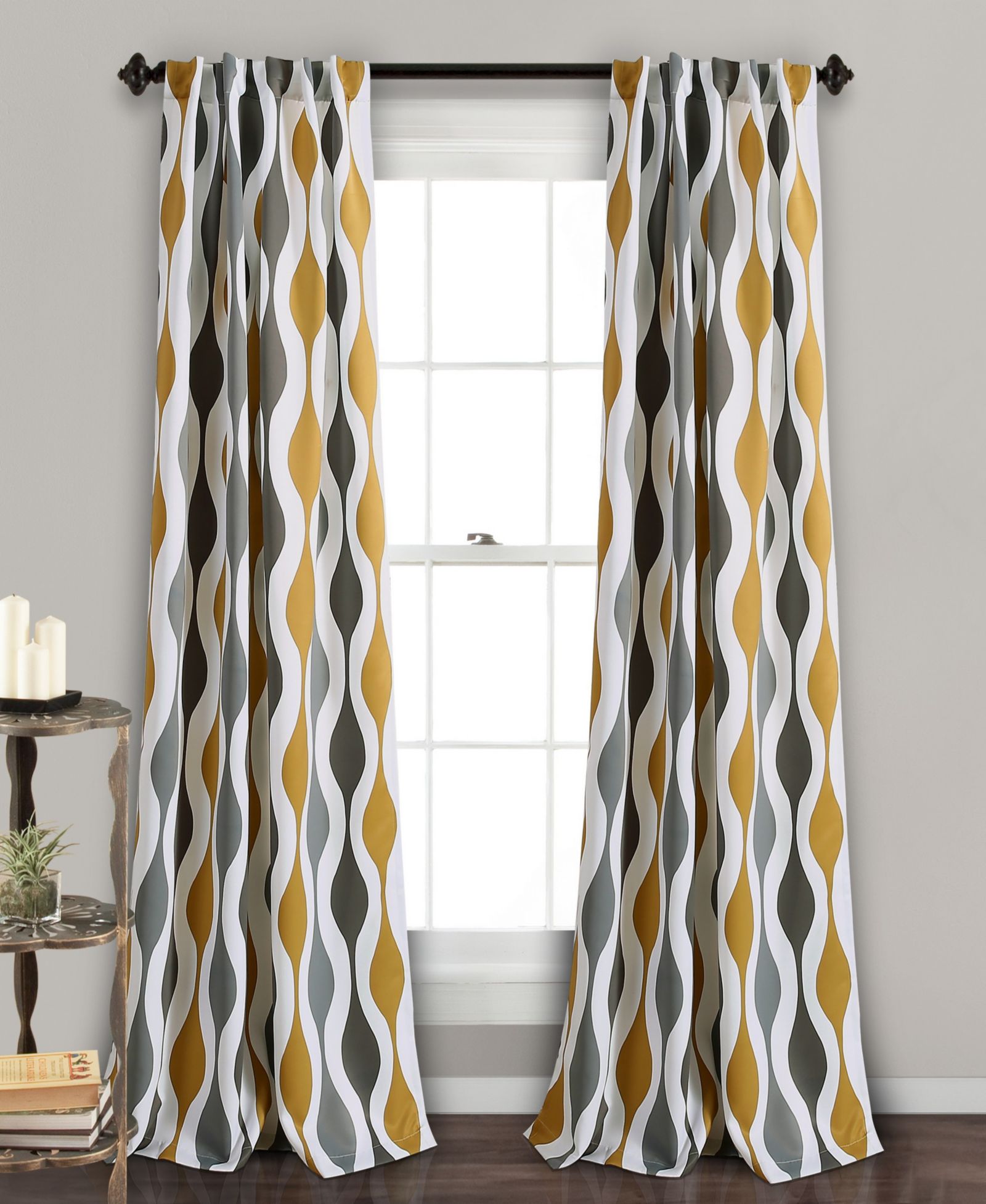 Lush Decor Mid Century Geo Room Darkening Window Curtain Panels Pair 52"W x 84"L