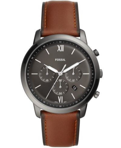 Мужские часы Fossil Neutra Chrono, серый корпус с коричневым кожаным ремешком
