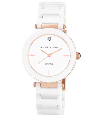 Anne Klein Женские Diamond Accent White Ceramic Bracelet Watch 33mm AK-1018RGWT