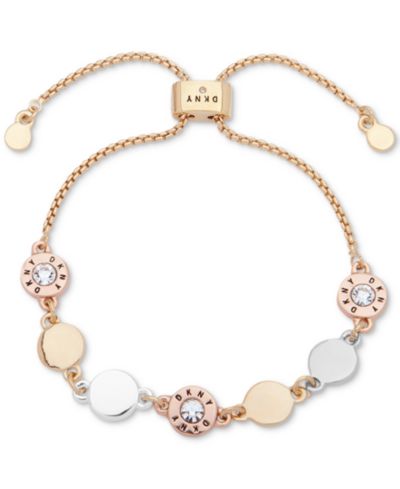 DKNY Tri-Tone Crystal & Logo Disc Slider Bracelet