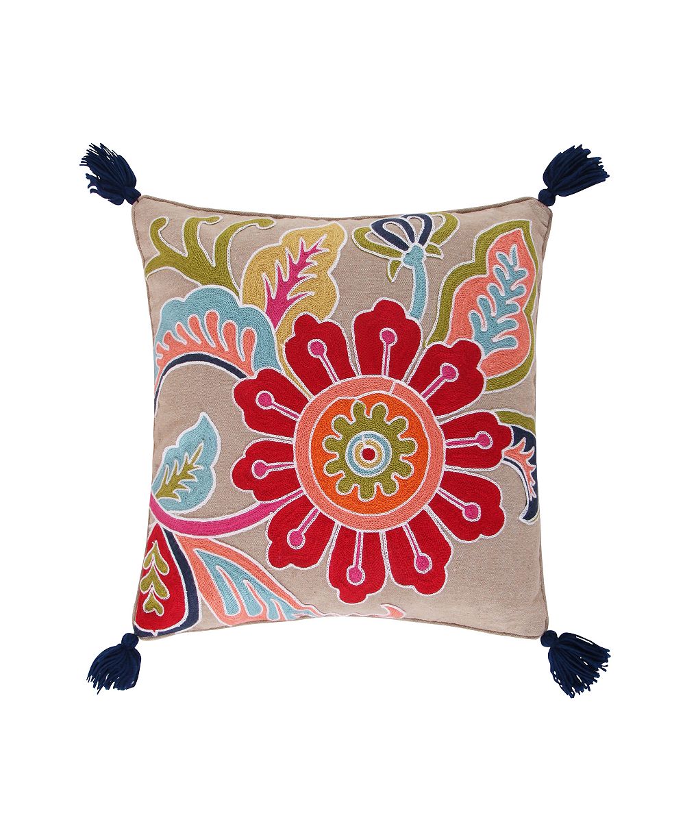 Levtex Jules Crewel Flower Decorative Pillow, 18" x 18"