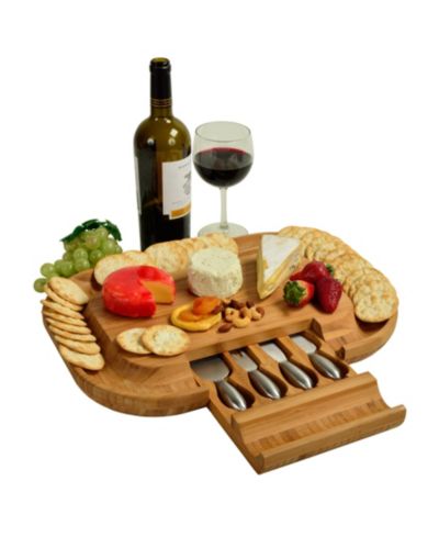 Бамбуковая доска для сыра Picnic at Ascot Malvern Deluxe с рамкой для крекеров и 4 инструментами
