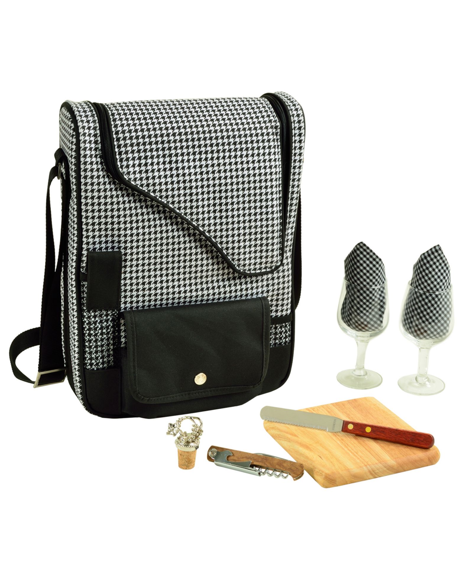 Picnic at Ascot Bordeaux Insulated Wine and Cheese Tote - Glass Wine Glasses