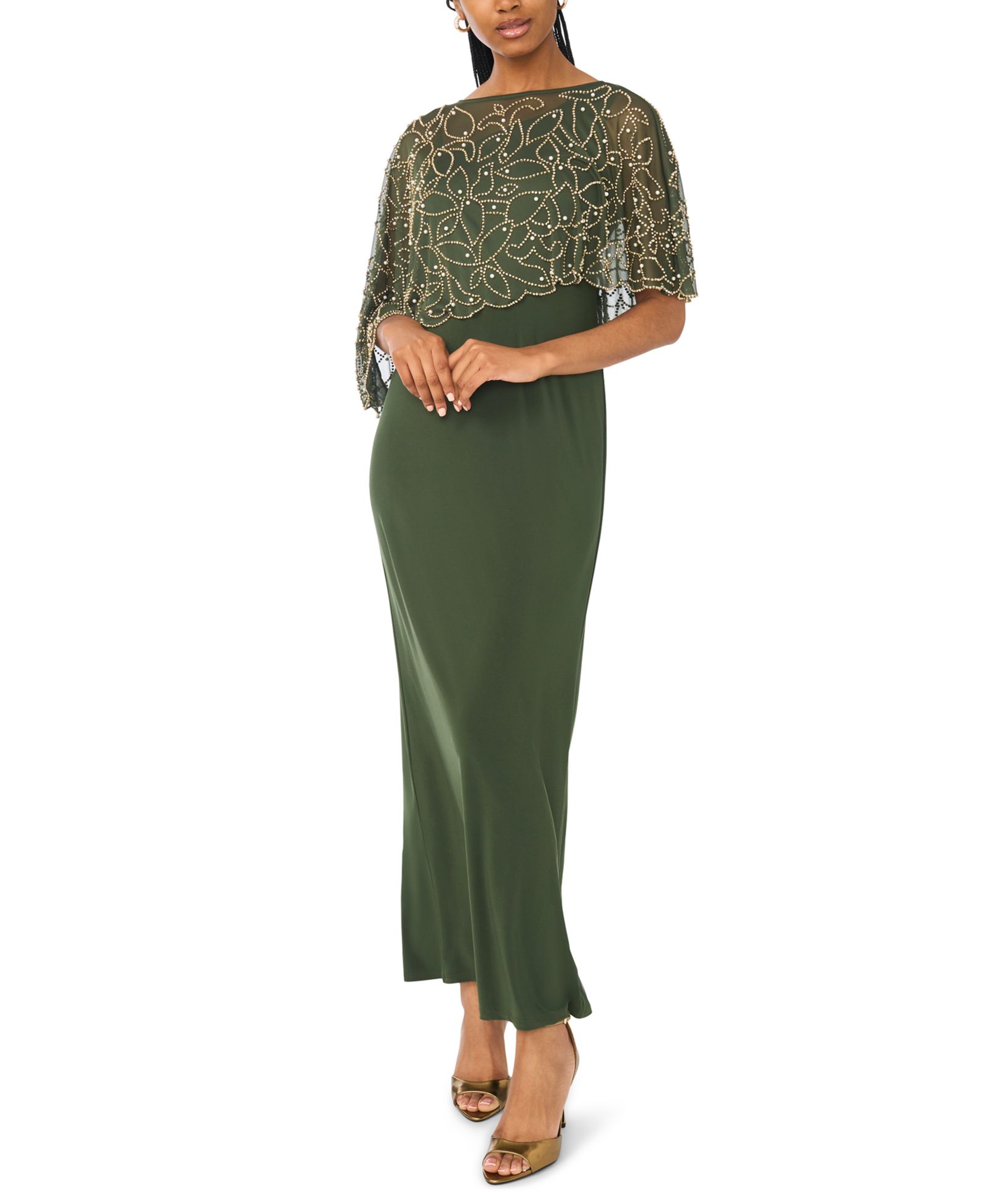 MSK Petite Beaded Overlay Gown