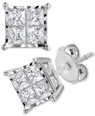 TruMiracle™ Diamond Princess Cluster Stud Earrings (1 ct. t.w.) in 14k White, Yellow or Rose Gold
