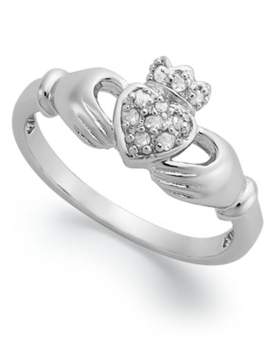 Кольцо с бриллиантом Claddagh из стерлингового серебра (1/10 ct. t.w.)