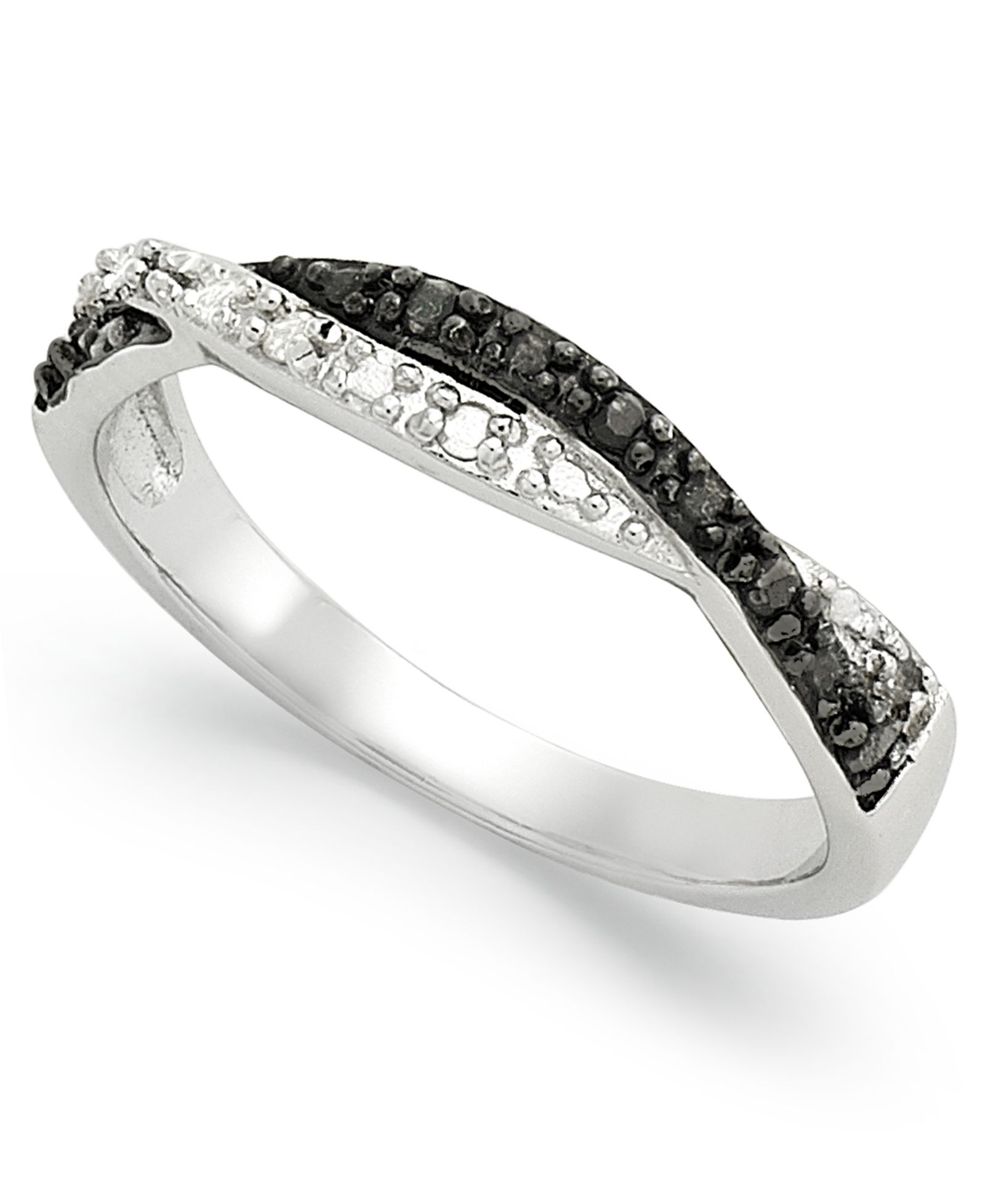 Black and White Diamond Weave Ring in Sterling Silver (1/10 ct. t.w.)