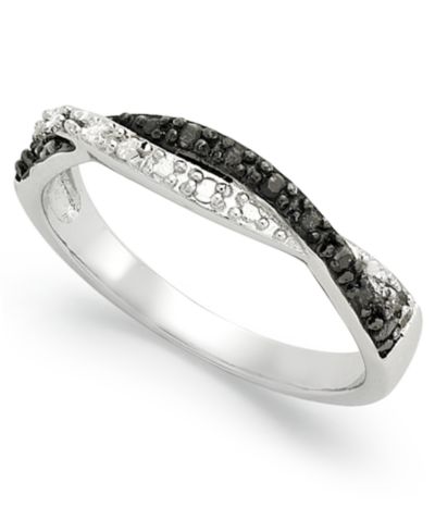 Кольцо с черными и белыми бриллиантами из стерлингового серебра (1/10 ct. t.w.)