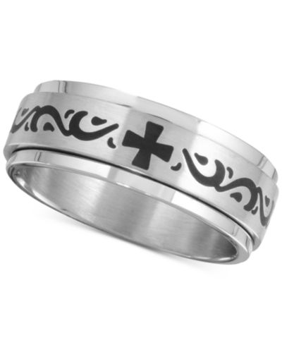 Men's Celtic Cross Band in Stainless Steel & Black Ion-Plate