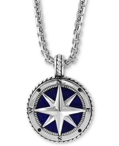 EFFY® Men's Lapis Lazuli (14-1/2mm) Compass 22" Pendant Necklace in Sterling Silver