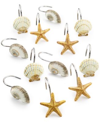 Набор из 12 керамических крючков для душевой шторы Avanti Antigua Starfish & Seashells