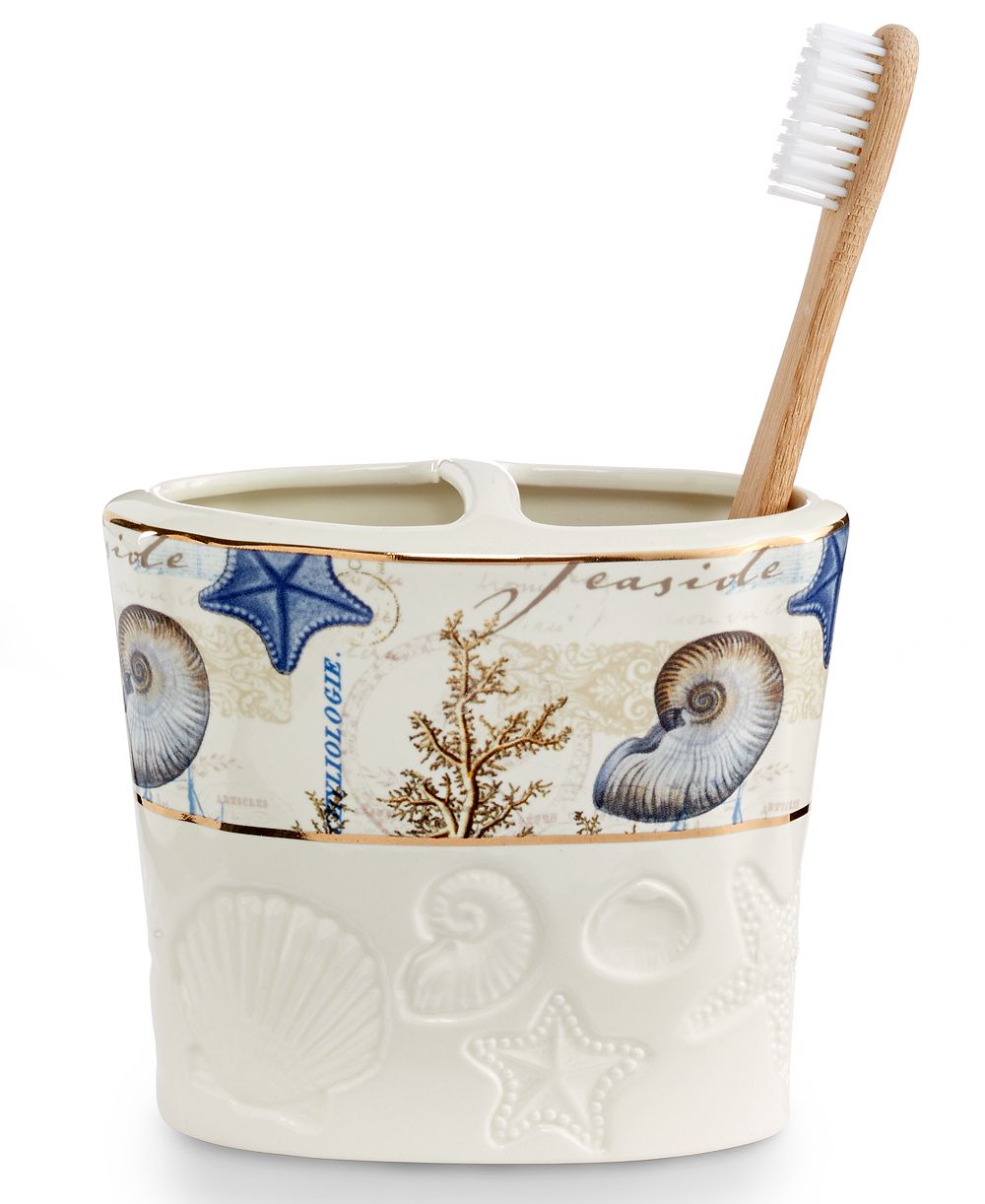 Avanti Antigua Starfish & Seashells Ceramic Toothbrush Holder