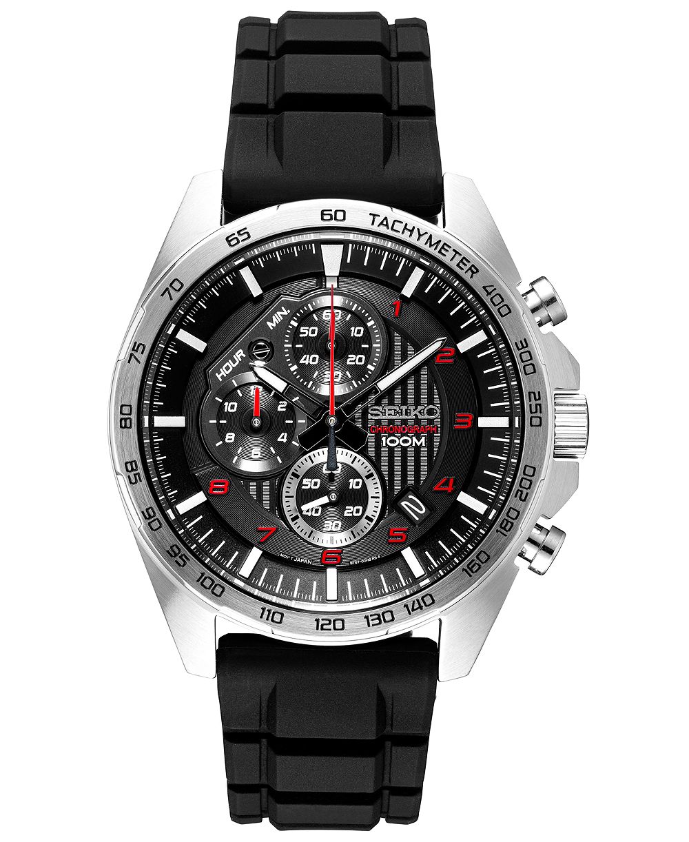 Seiko Men's Chronograph Black Silicone Strap Watch 43.9mm
