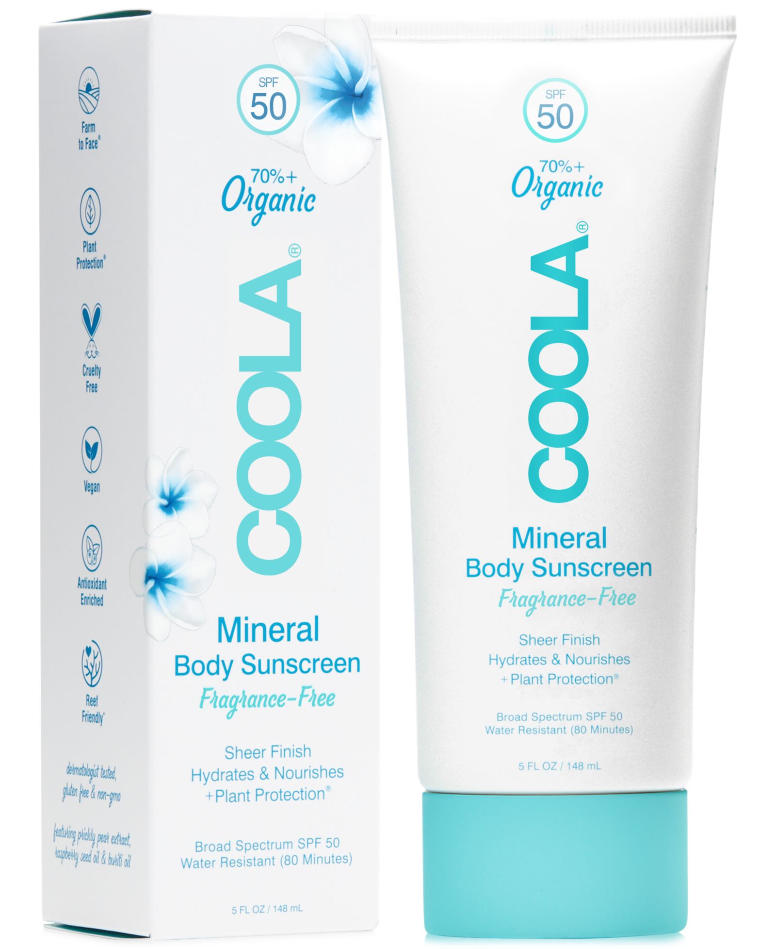 Солнцезащитный крем для тела Coola Fragrance-Free Mineral SPF 50, 5-oz.