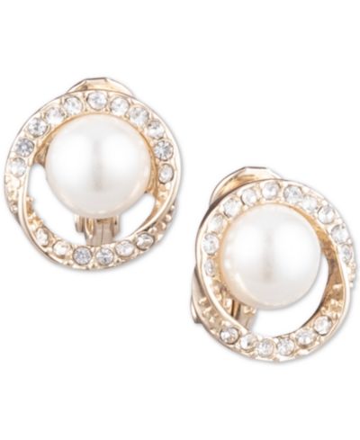 Серьги-клипсы Anne Klein Gold-Tone Pavé & Imitation Pearl Halo E-Z Comfort