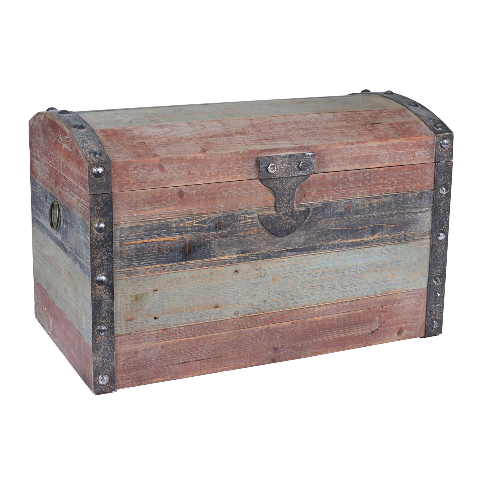 Household Essentials Large Wooden Storage Trunk, Weathered Wood with Paint Finish