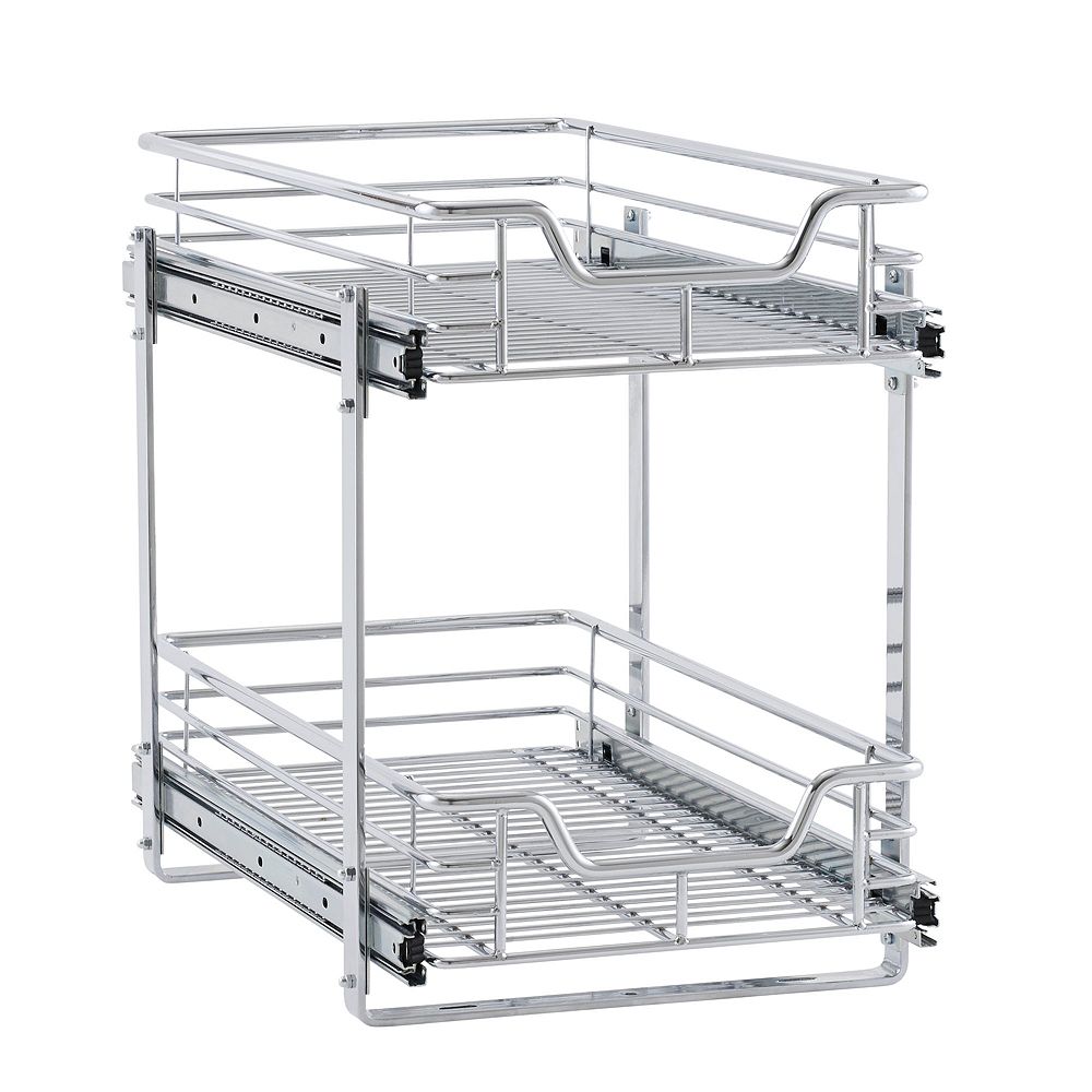 Household Essentials Glidez 11.75" W Steel Pull-Out Storage Organizer, 2-Tier Design, Chrome
