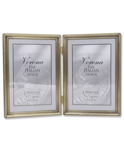 Lawrence Frames Antique Brass Hinged Double Picture Frame - Bead Border Design - 5" x 7"