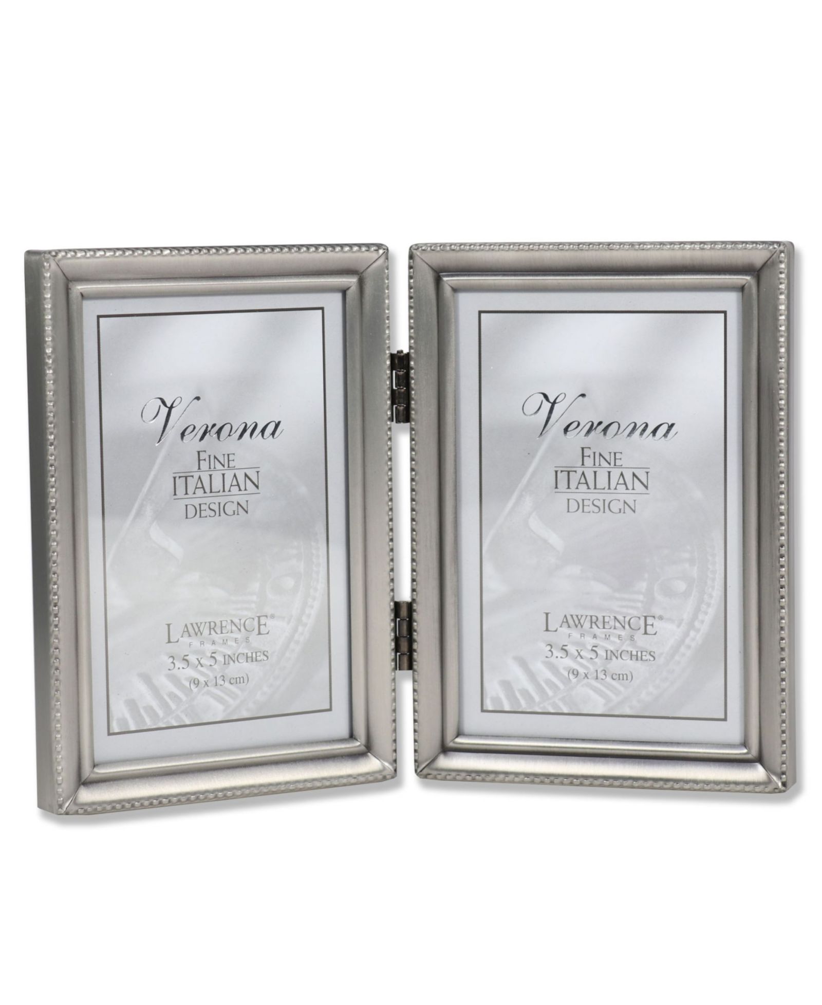 Lawrence Frames Antique Pewter Hinged Double Picture Frame - Beaded Edge Design - 3.5" x 5"
