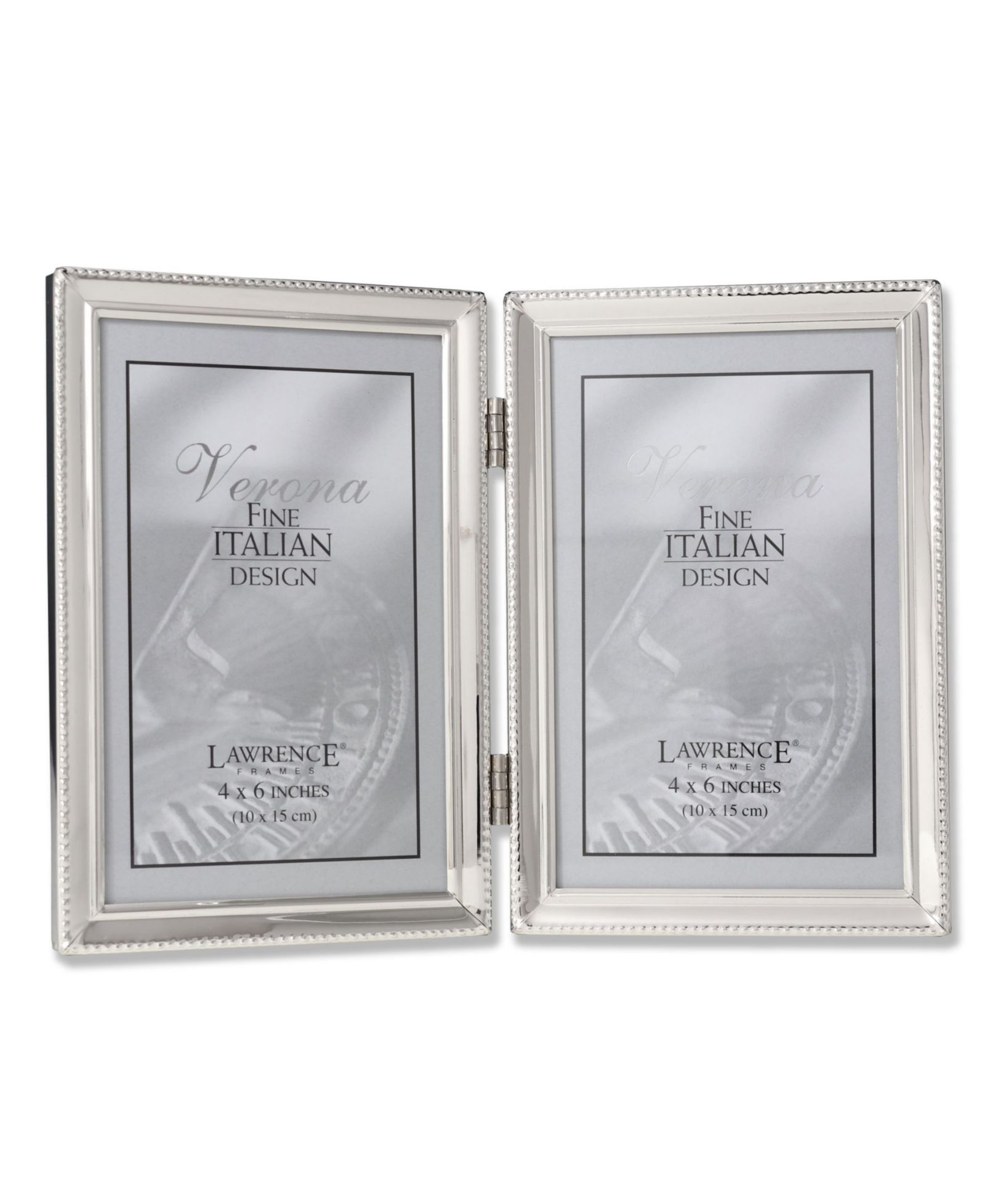 Lawrence Frames Polished Silver Plate Hinged Double Picture Frame - Bead Border Design - 4" x 6"