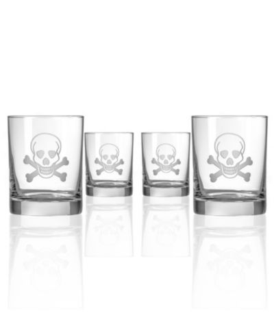 Rolf Glass Skull and Crossbones Double Old Fashioned Glass 13oz - Set of 4 Glasses