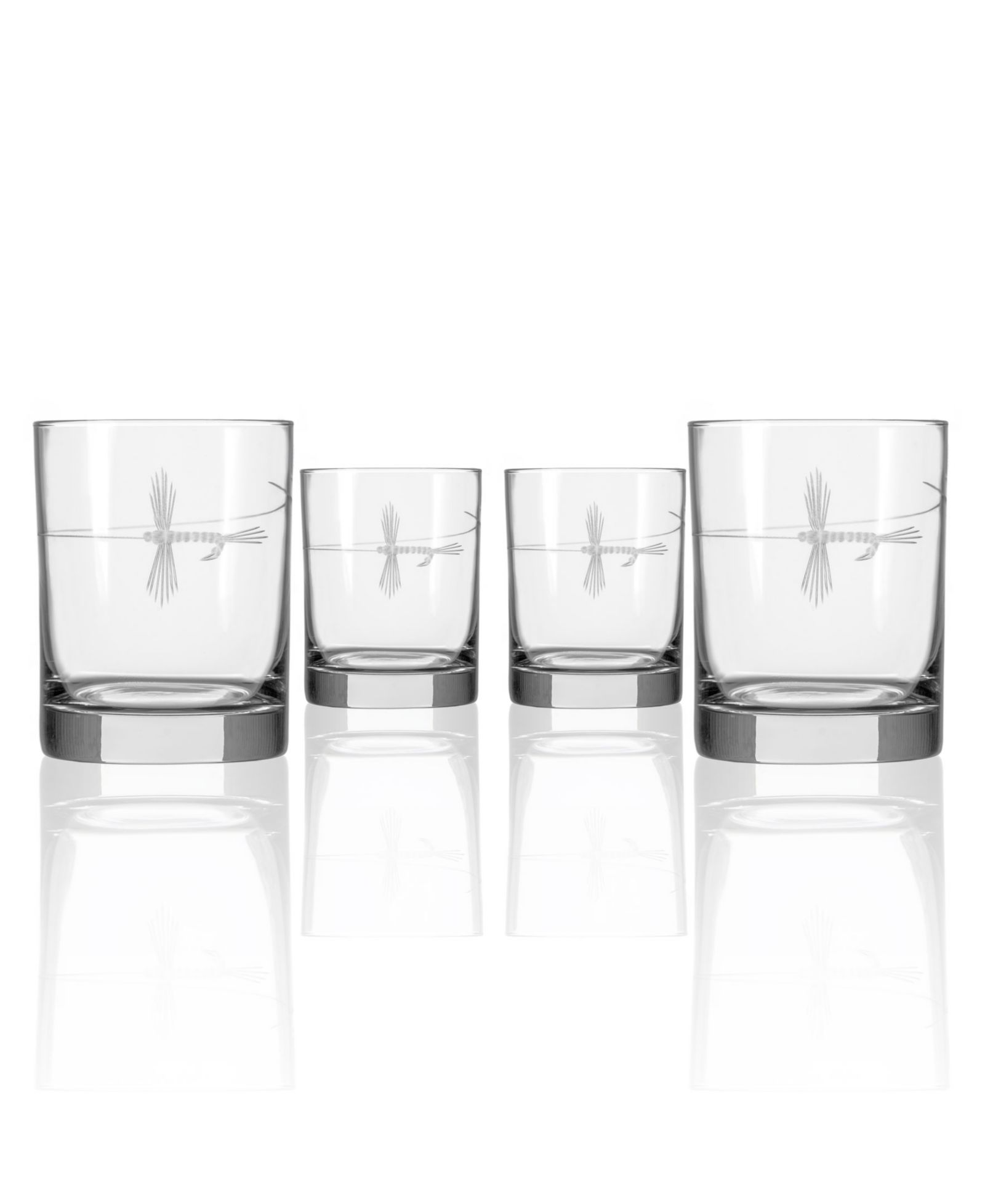 Rolf Glass Fly Fishing Double Old Fashioned Glass 13oz - Set of 4 Glasses