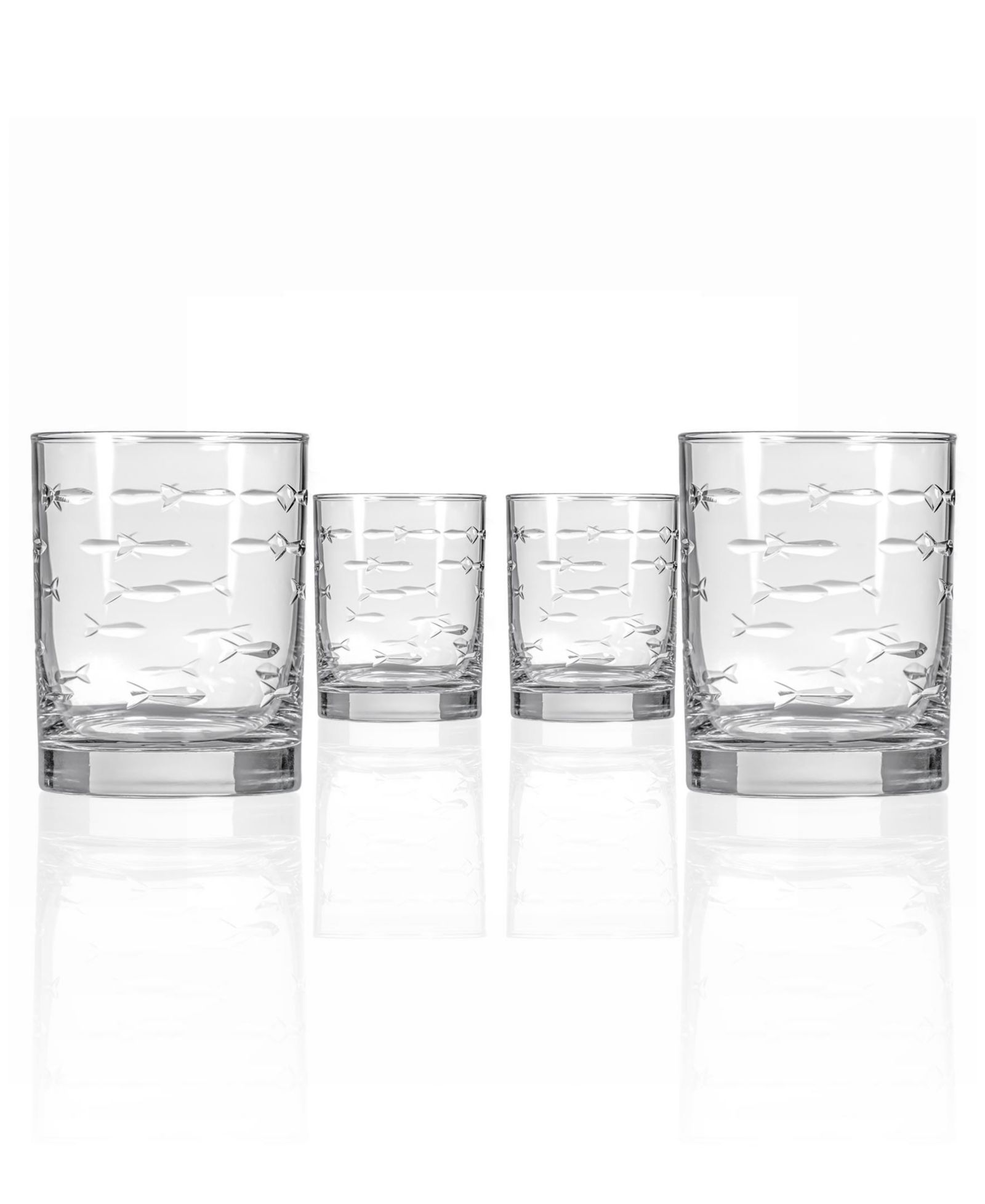 Набор из 4 стаканов Rolf Glass School of Fish Double Old Fashioned 13oz