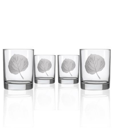 Rolf Glass Leaf Double Old Fashioned Glass 13 oz. - Set of 4 Glasses