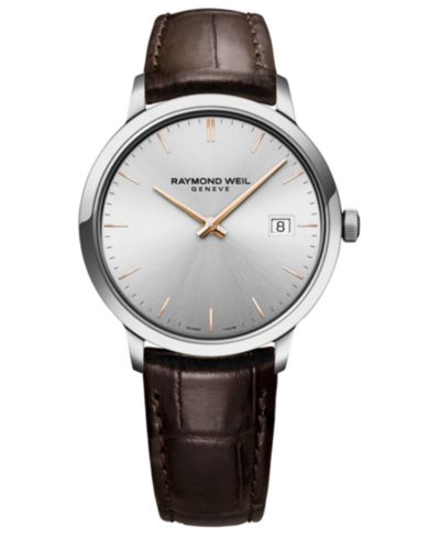 RAYMOND WEIL Men's Swiss Toccata Brown Leather Strap Watch 39mm