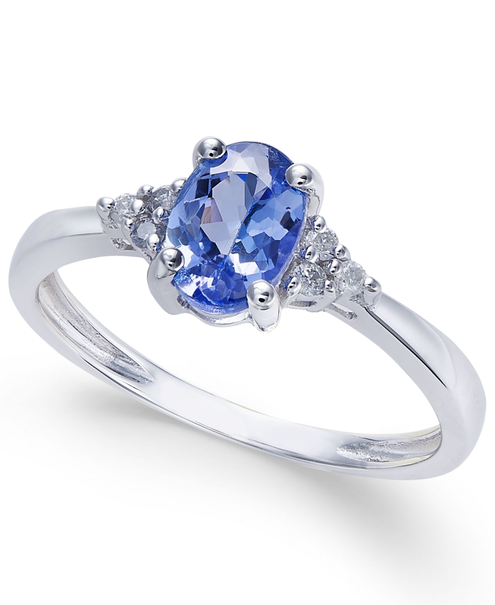 Sapphire (9/10 ct. t.w.) and Diamond Accent Ring in 14k White Gold (Also Available in Tanzanite, Emerald and Ruby)