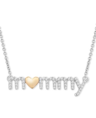 Подвеска-кулон Diamond Mommy Heart в серебряном покрытии и 14k Gold-Plate, 18" + 2" extender