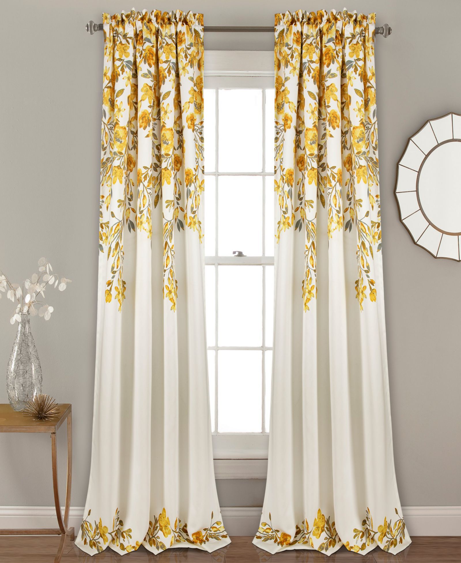Lush Decor Tanisha Light Filtering Window Curtain Panels Pair 52"W x 84"L Navy & White - Floral Curtains for Bedroom - Drapes - Living Room Curtains