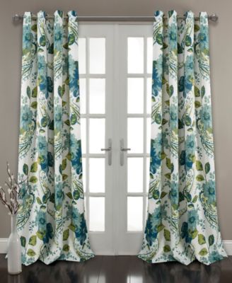 Lush Decor Floral Paisley Room Darkening Window Curtain Panels Pair 52"W x 95"L Blue - Floral Curtains for Bedroom - Cottage Living Room Curtains