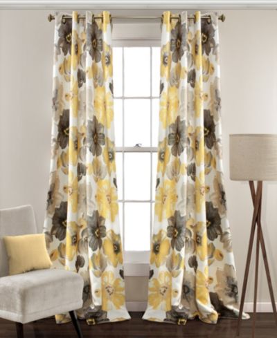 Lush Decor Leah Light Filtering Window Curtain Panels, Pair, 52" W x 120" L, - Floral Drapes for Bedroom - Yellow Curtains -Farmhouse Decor