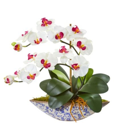 Nearly Natural Phalaenopsis Orchid Artificial Arrangement in Vase