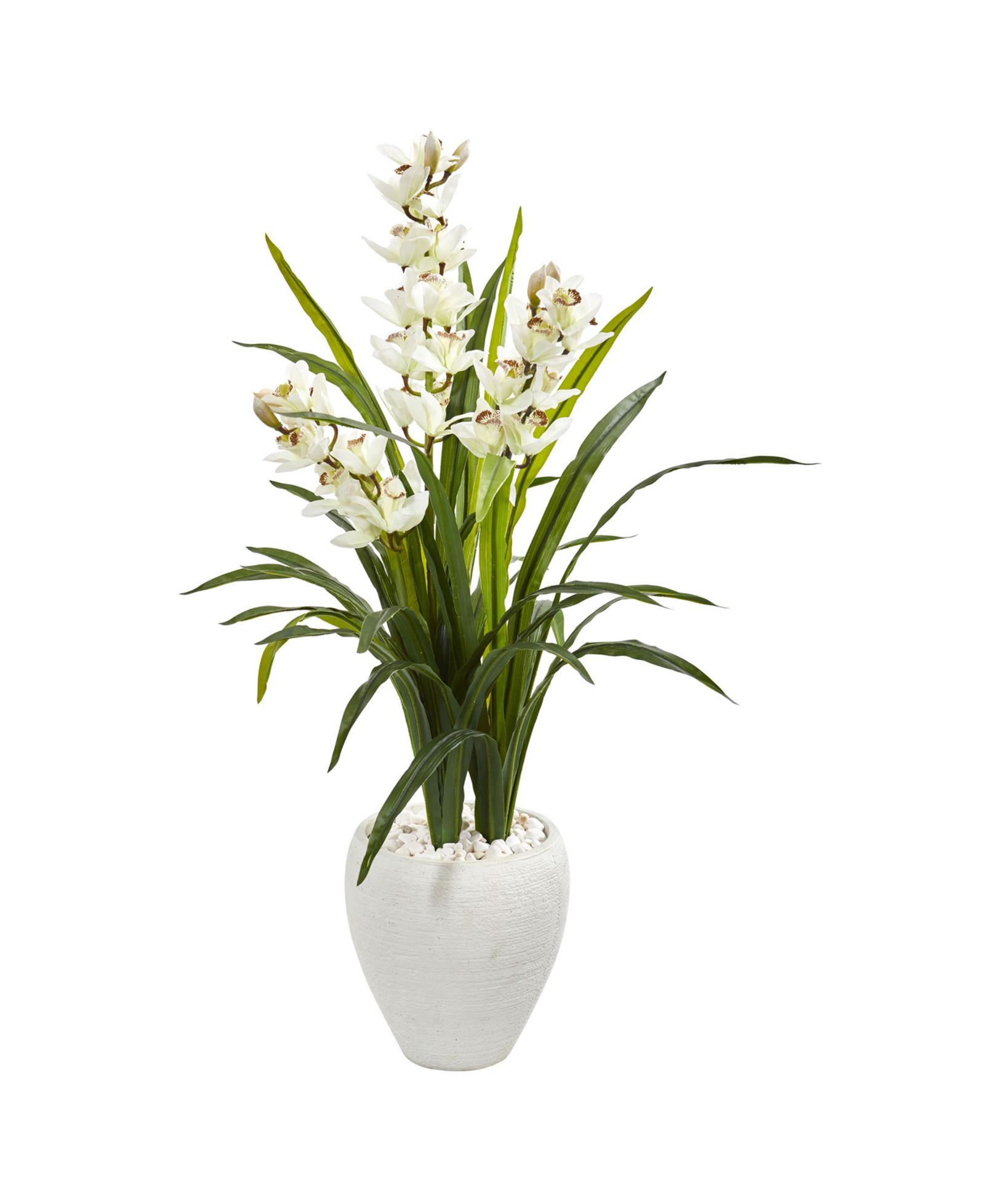 Искусственная орхидея Cymbidium Nearly Natural в белом кашпо, 4’