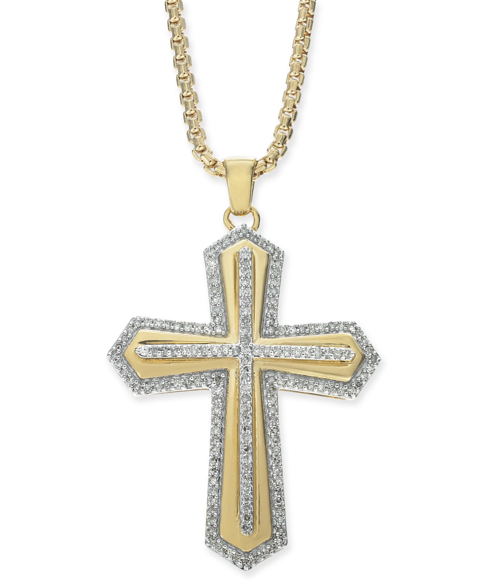 Мужской Diamond Cross 22" Pendant Necklace in 18k Gold-Plated Sterling Silver