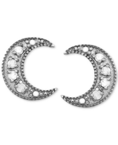 Серьги-гвоздики Diamond Crescent Moon Stud Earrings Sterling Silver
