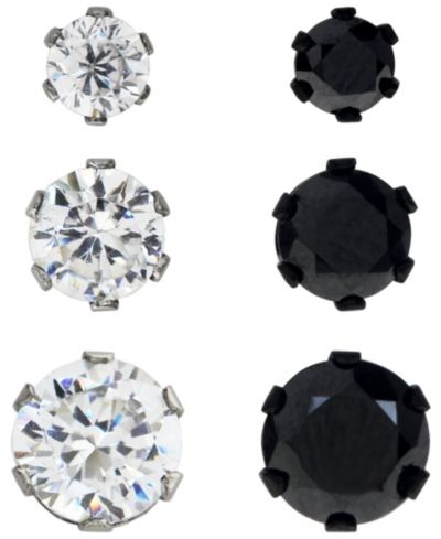 Sutton Stainless Steel Two-Tone Cubic Zirconia Stud Earrings Set Of 3 Pairs