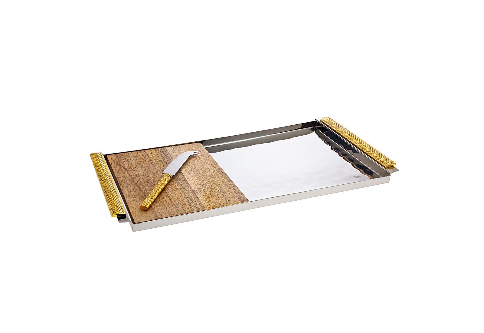 Godinger Herringbone Wood Board with Knife