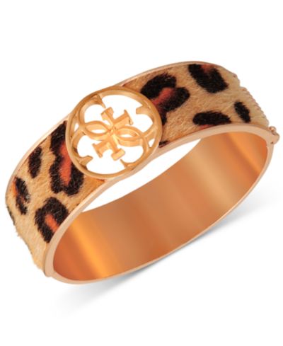 GUESS Gold-Tone Cheetah-Print Faux-Fur Animal Print Bangle Bracelet
