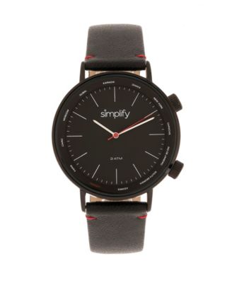 Simplify Quartz The 3300 Black Dial, Genuine Black Leather Watch 43mm