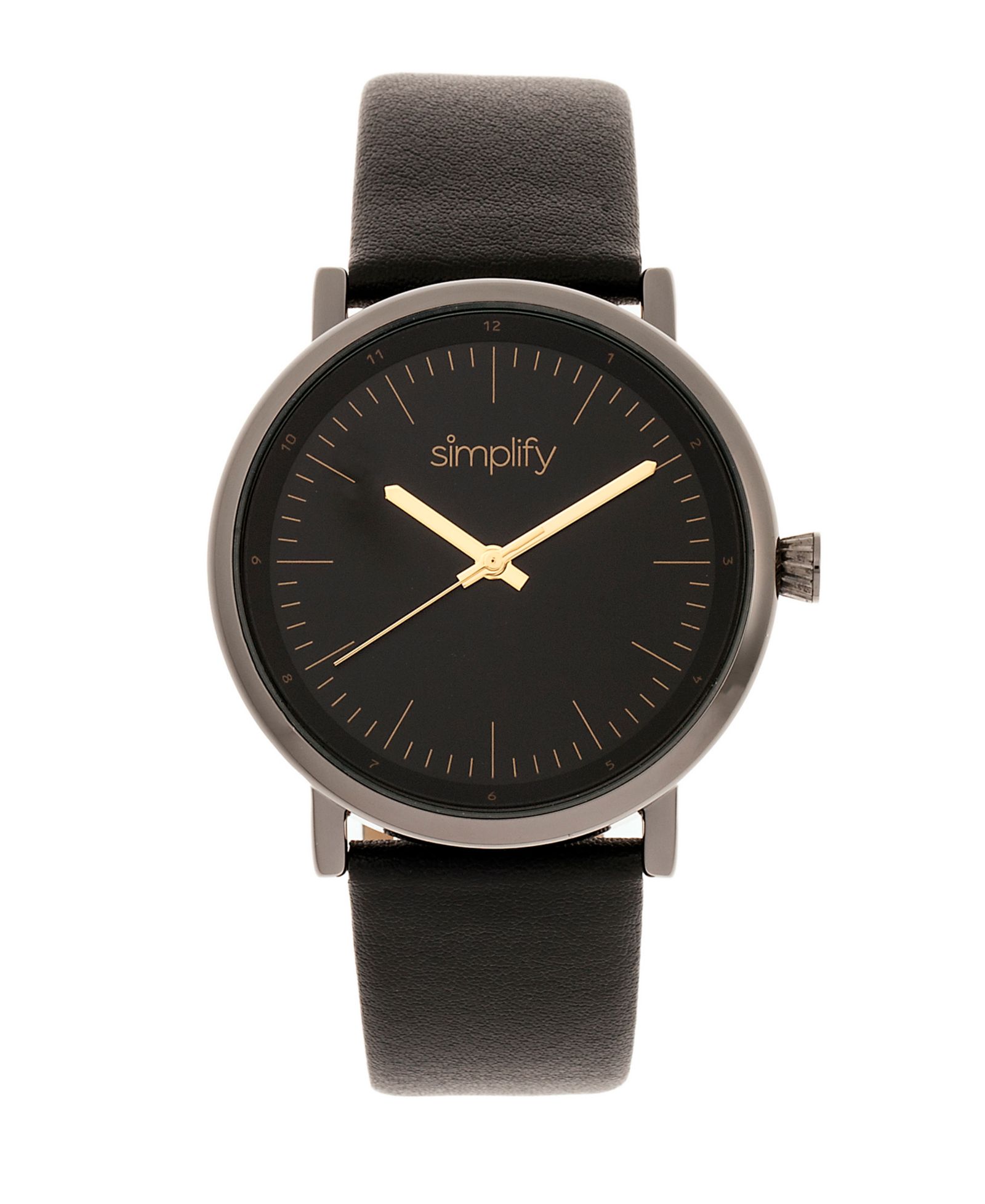 Часы Simplify Quartz The 6200 с черным циферблатом и кожаным ремешком Gunmetal 39mm