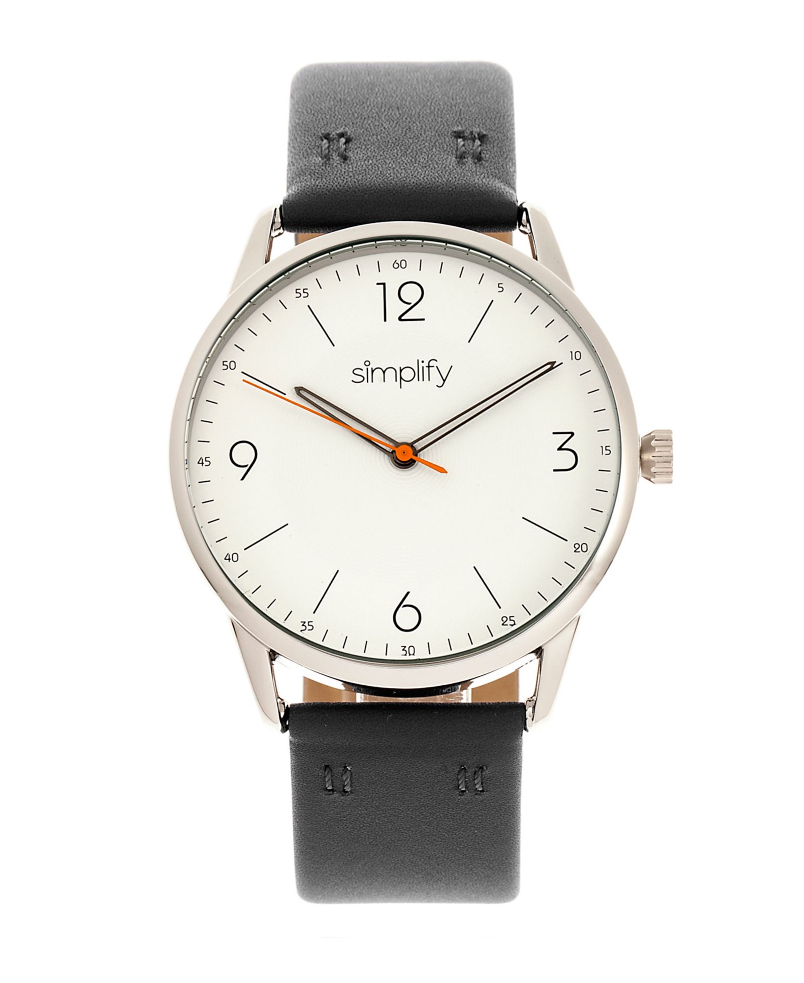 Simplify Quartz часы 6300 с белым циферблатом и черным кожаным ремешком 41mm