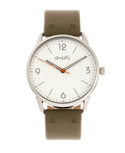 Simplify Quartz The 6300 White Dial, Genuine Olive Leather Watch 41mm