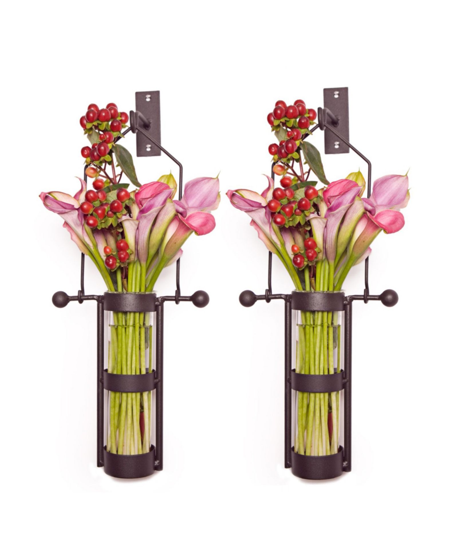 Danya B Wall Mount Hanging Glass Cylinder Vase Set with Metal Cradle and Hook