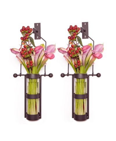 Danya B Wall Mount Hanging Glass Cylinder Vase Set with Metal Cradle and Hook